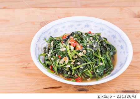 Plate of fried sweet potato leafs, Asian delicacy Plate of fried sweet potato leafs, Asian delicacy 22132643
