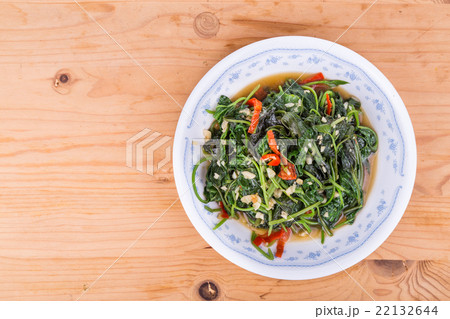 Plate of fried sweet potato leafs, Asian delicacy 22132644