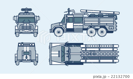 red fire engine top, front, side, back view line 22132700