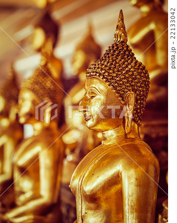 Golden Buddha statues in buddhist temple Golden Buddha statues in buddhist temple 22133042
