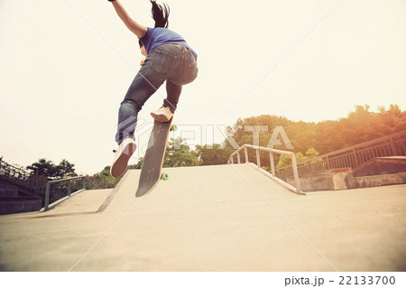 skateboarding woman at skatepark 22133700