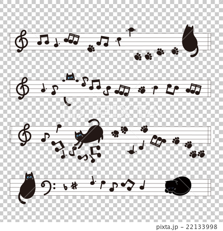 黒猫と音符のイラスト素材