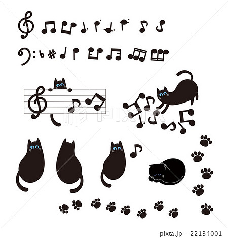 黒猫と音符のイラスト素材