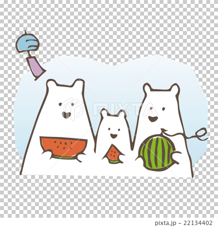 スイカを食べる白くまの親子 22134402