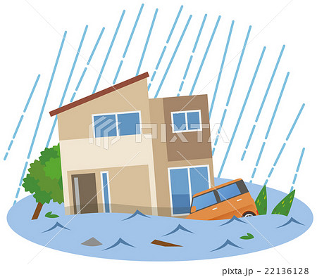 洪水 水害 住宅のイラスト素材