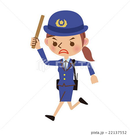 警棒を持って走る女性警察官のイラスト素材