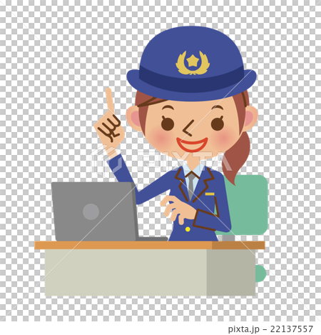 A female police officer who explains while using a laptop computer A female police officer who explains while using a laptop computer 22137557