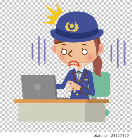 A female police officer who is shocked in front of a laptop computer A female police officer who is shocked in front of a laptop computer 22137560