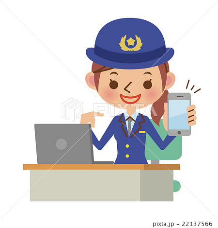 パソコンとスマホ連動イメージ(女性警察官) パソコンとスマホ連動イメージ(女性警察官) 22137566