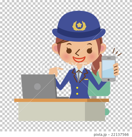 パソコンとスマホ連動イメージ(女性警察官) パソコンとスマホ連動イメージ(女性警察官) 22137566
