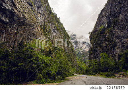 mountain gorge with a road mountain gorge with a road 22138539