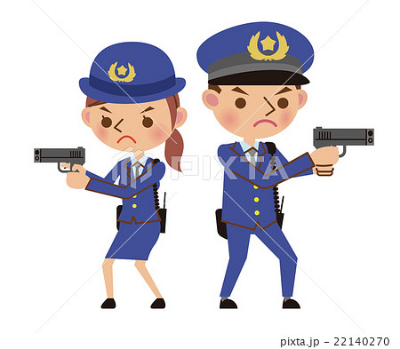 拳銃を構える警察官 男女 のイラスト素材