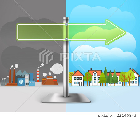 Green metal guide board and the cityscape Green metal guide board and the cityscape 22140843