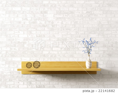 Wooden shelf brick wall interior background 3d 22141682