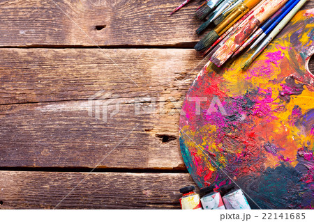 colorful paint brushes and palette colorful paint brushes and palette 22141685