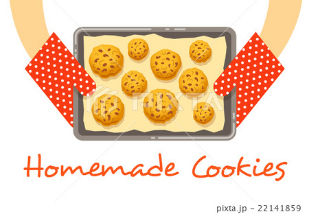 Hands hold a hot pan with fresh baked cookies Hands hold a hot pan with fresh baked cookies 22141859