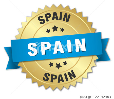 Spain round golden badge with blue ribbonのイラスト素材 [22142403] - PIXTA