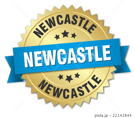 Newcastle round golden badge with blue ribbon Newcastle round golden badge with blue ribbon 22142844