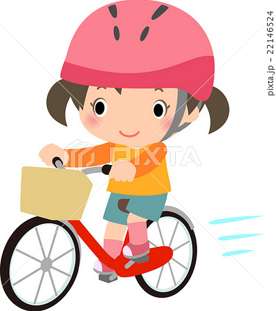 ヘルメットをかぶって自転車に乗る女の子のイラスト素材