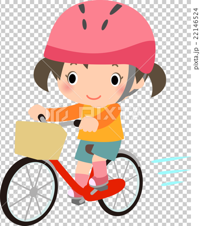 ヘルメットをかぶって自転車に乗る女の子のイラスト素材