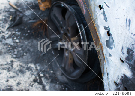 Burned gray car. Burned gray car. 22149083