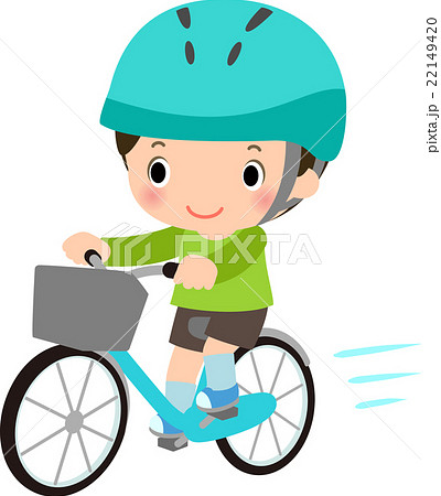 ヘルメットをかぶって自転車に乗る男の子のイラスト素材