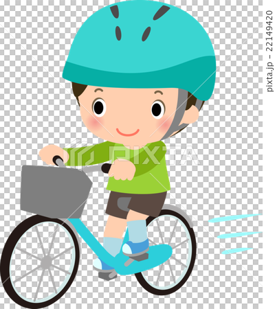 ヘルメットをかぶって自転車に乗る男の子のイラスト素材