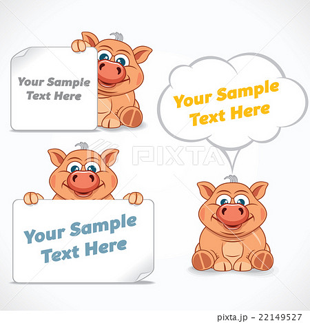Funny Cartoon Piglet with Poster and Labels 22149527