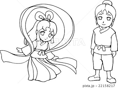 七夕 織姫と彦星 塗り絵のイラスト素材 22158217 Pixta