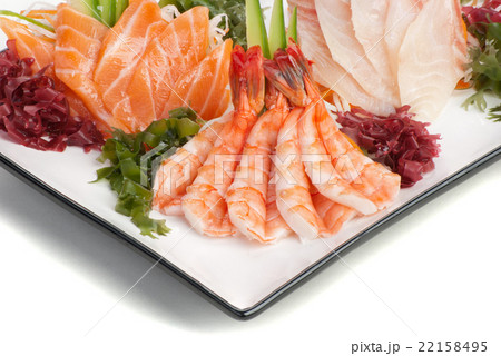 Set of Sashimi on Daikon with Seaweed, Cucumber Set of Sashimi on Daikon with Seaweed, Cucumber 22158495