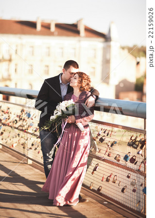 Stylish loving wedding couple, groom, bride with Stylish loving wedding couple, groom, bride with 22159026