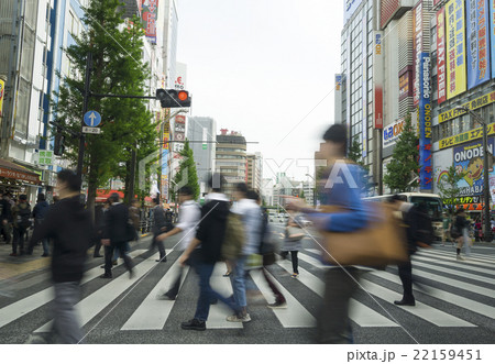 スローシャッター　東京　秋葉原　歩く人々 横断歩道 22159451