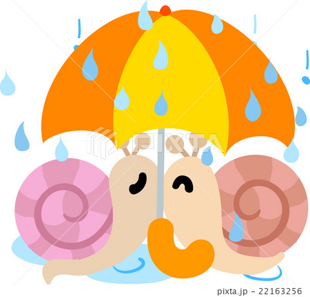 可愛いかたつむりと相合傘のイラスト素材