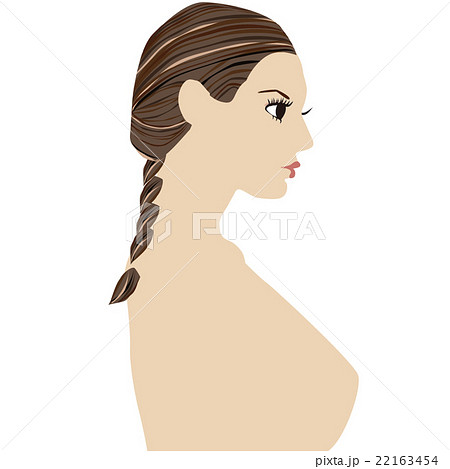 横顔女性みつあみのイラスト素材