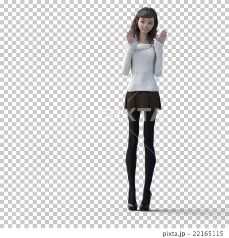 両手を振るオフショルダーセーターの女性　perming3DCGイラスト素材 22165115