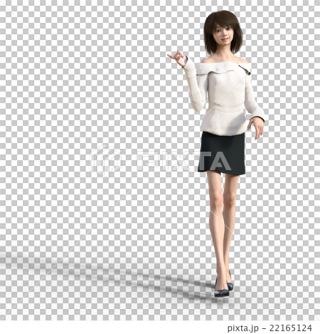 一點關閉肩毛衣女性perming3DCG插圖素材 22165124