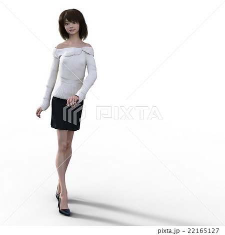 歩くオフショルダーセーターの女性 Perming3dcgイラスト素材のイラスト素材