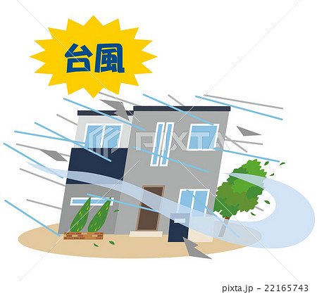 台風 暴風雨 災害 住宅のイラスト素材