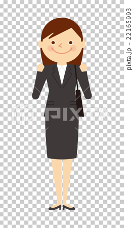 スーツ ビジネス 女性 全身 ガッツポーズ イラストのイラスト素材