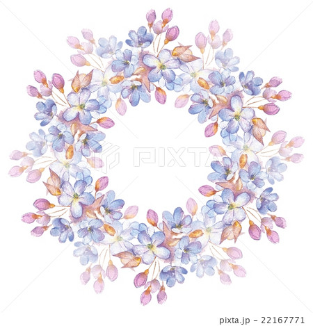 Branch with delicate flowers. Watercolor wreath Branch with delicate flowers. Watercolor wreath 22167771