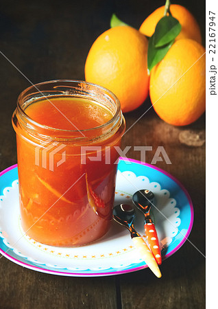 Close up on Glass Jar of Orange Jam, Marmalade and 22167947