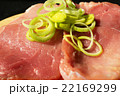 Uncooked pork slices with leek glance 22169299