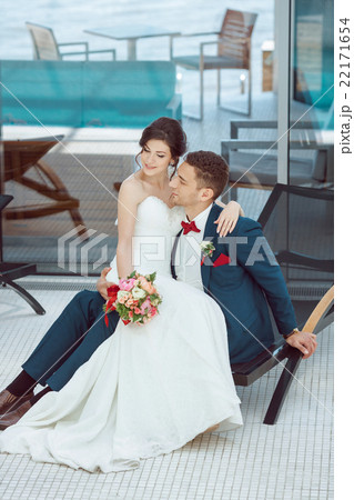 Bride and groom idoors at the pool Bride and groom idoors at the pool 22171654