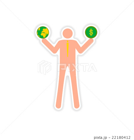 stylish sticker on paper man holding globe and stylish sticker on paper man holding globe and 22180412