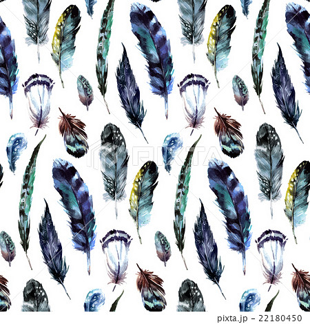 Watercolor Feathers Seamless Patternのイラスト素材