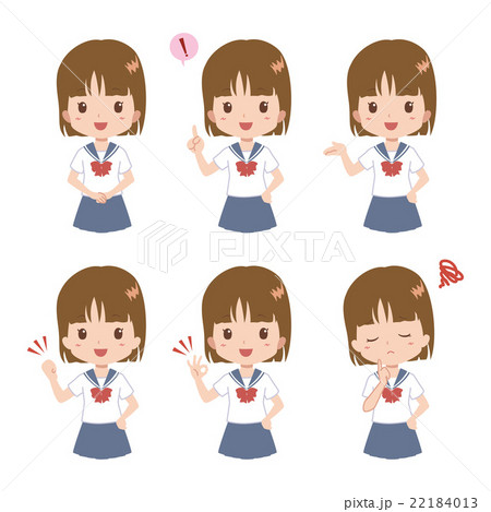 女の子 学生 イラスト セットのイラスト素材