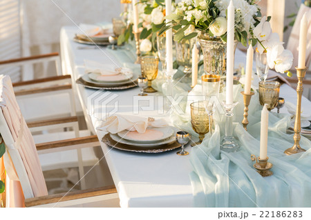 beautifully decorated table with flowers  22186283