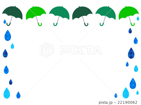 緑の傘と雨のフレームのイラスト素材