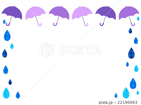 紫の傘と雨のフレームのイラスト素材