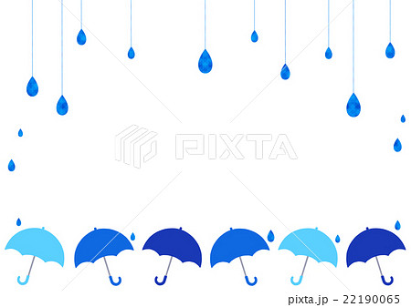 青と水色の傘と雨のフレームのイラスト素材
